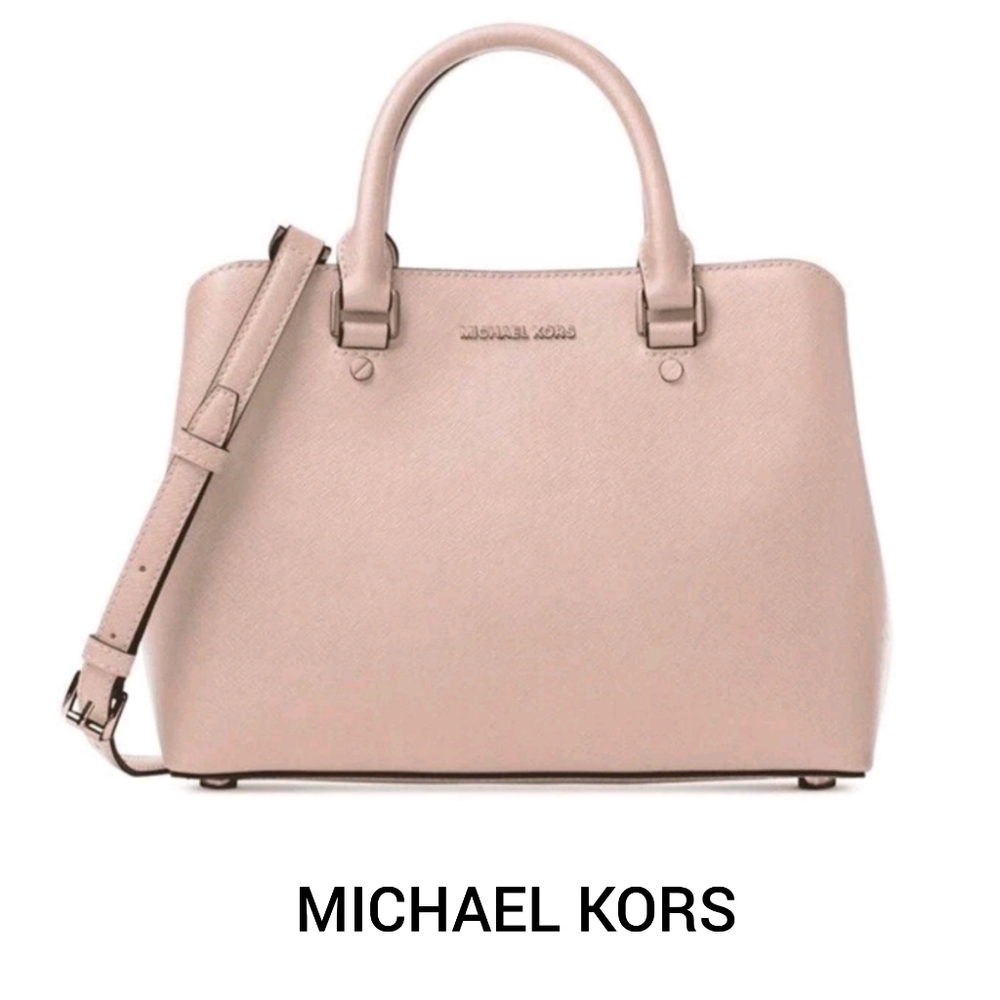 Michael Kors Savannah Pink Saffiano Leather Satchel Shoulder Bag Crossbody Large